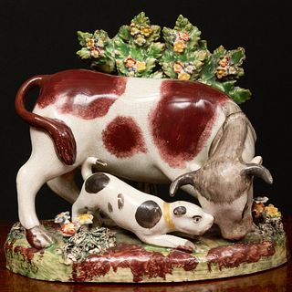 Staffordshire Pearl Glazed Earthenware Bull-Baiting Bocage Group