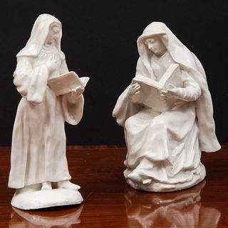 Two Bow White Glazed Porcelain Figures of Nuns