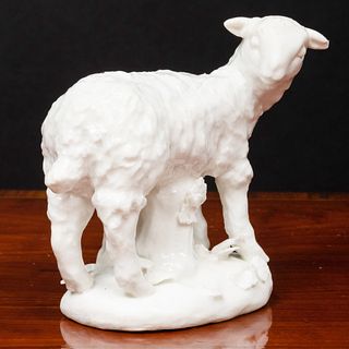 Derby White Glazed Figure of a Sheep
