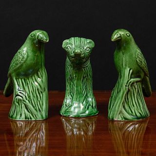 Three Staffordshire Earthenware Green Glazed Figures