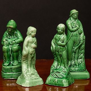 Group of Four Staffordshire Green Glazed Earthenware Figures