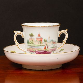 Chelsea Porcelain Two Handle Chocolate Cup and Saucer