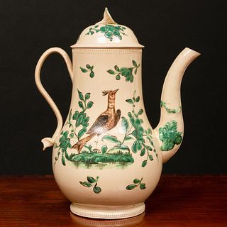 Staffordshire Enameled Creamware Coffee Pot and Cover