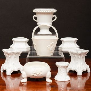 Group of Bow and Berlin White Glazed Porcelain Table Articles