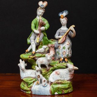 Staffordshire Pearl Glazed Earthenware Musical Shepherd and Shepherdess Group