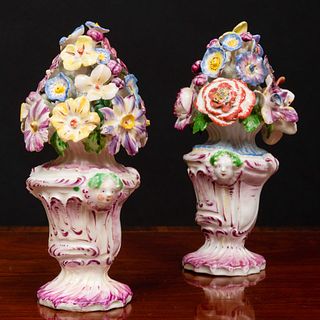 Pair of English Porcelain Models of Bouquets, Probably Derby