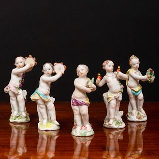 Group of Five Chelsea Porcelain Putti in Pursuits