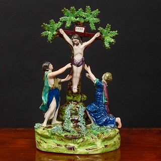 Staffordshire Pearl Glazed Earthenware Figure Group of the Crucifixion