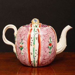 Leeds Polychromed Creamware Teapot and Cover