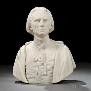 Thomas Ball (American, 1819-1911)       White Marble Bust of a Man, Possibly Franz Liszt