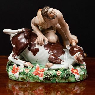 Staffordshire Pearl Glazed Earthenware Group of 'Hercules and the Cretan Bull'
