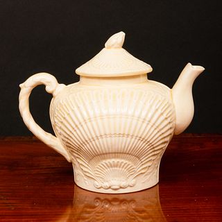 English Glazed Earthenware Shell Form Teapot and Cover