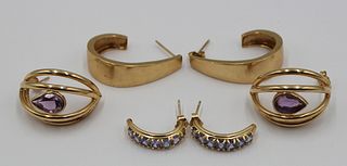 JEWELRY. (3) Pair of 14kt Gold and Colored Gem