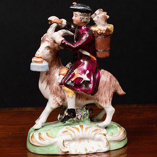 Staffordshire Pearl Glazed Earthenware Figure Group of 'The Welsh Tailor'