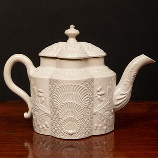 Staffordshire White Salt Glazed Earthenware Quatrefoil Teapot and Cover