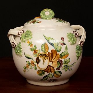 English Enameled Earthenware Sugar Bowl and Cover
