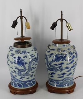 A Pair Of Antique Blue & White Chinese Porcelain