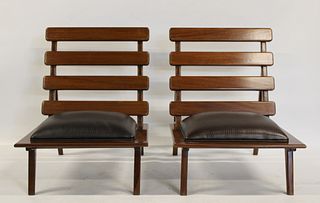 A Pair Of Midcentury Style  Wood Club Chairs.