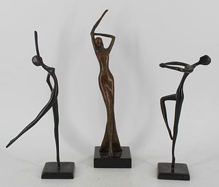 3 Bronze Modernist Sculptures Of Dancers .