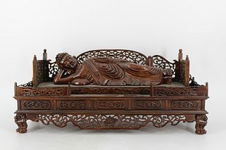 Finely Carved Chinese Wood Sculpture of a Buddha.