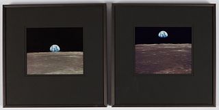Group of 2 NASA Apollo 11 Earthrise Redletter Framed Photographs