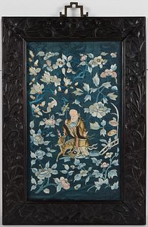 Chinese Framed Silk Embroidery Shoulao