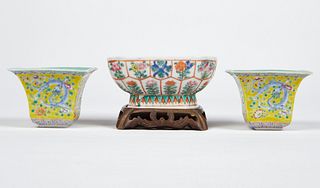 Grp: 3 Guangxu Yellow Square Cups and Footed Cup