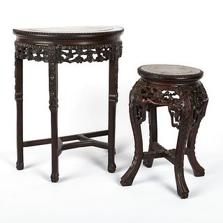 2 Small Chinese Tables w/ Marble Insets