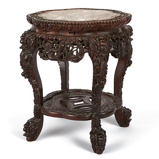 Small Chinese Export Side Table w/ Shelf