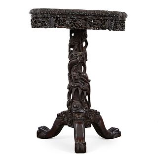 Chinese Export Round Pedestal Table w/ Dragon