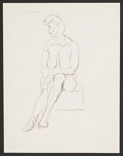 Paul Cadmus Seated Female Nude Watercolor & Graphite on Paper
