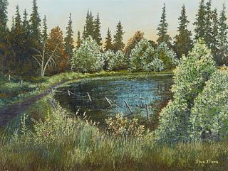 Ellen Eilers "Untitled (Forest Pond with Fence)" Painting