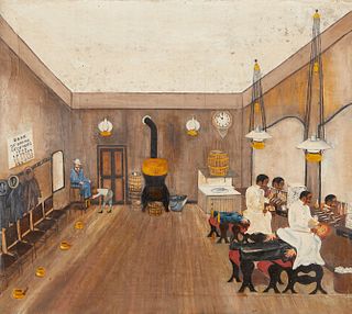 Folk Painting of a Barbershop 1892