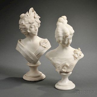 Italian School, Late 19th/Early 20th Century       Two Alabaster Busts of Art Nouveau Maidens
