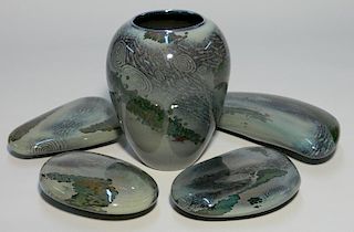 William Morris glass vessel and stepping stones
