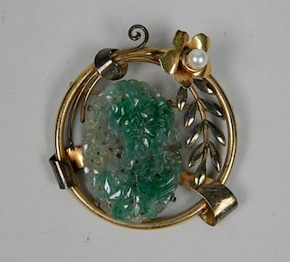 12kt gold and silver jade brooch / pendant