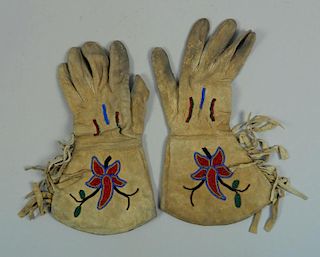 Pair of Northern Plains Indian Beaded Gloves