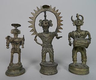 Set of 3 Eastern Indian brass statues