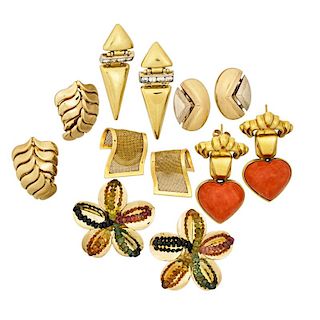 COLLECTION OF YELLOW GOLD OR GEM-SET EARRINGS