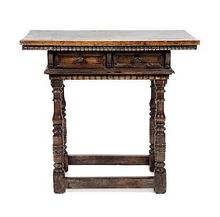 A Jacobean Style Walnut Side Table Height 30 1/2 x width 33 x depth 18 1/2 inches.