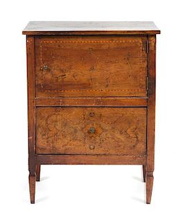 An Italian Marquetry Diminutive Commode Height 32 1/2 x width 24 x depth 13 7/8 inches.