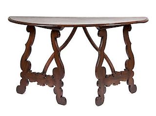 A Pair of Spanish Baroque Walnut Console Tables Height 33 x width 58 1/2 x depth 21 1/2 inches.