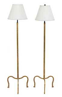 A Pair of Gilt Metal Floor Lamps Height 54 inches.