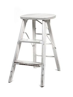 A White Painted Step Stool Height 14 1/2 x width 17 x depth 24 inches.