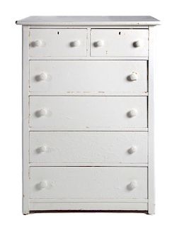 A Group of White Painted Dressers Height of larger 48 1/2 inches x width 34 inches x depth 19 1/4 inches.