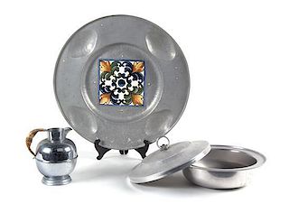 A Group of Pewter Items Diameter of tray 16 1/2 inches.