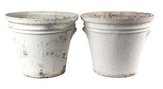 Two Concrete Planters from Kennedy Entrance Height 16 inches x diameter 19 inches.