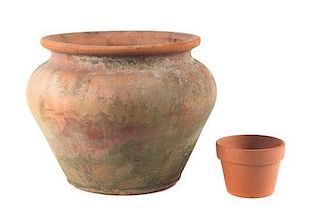 A Large Terracotta Pot Height of terracotta pot 13 1/4 inches x diameter 13 1/2 inches.