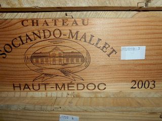 Chateau Sociando Mallet, Haut Medoc 2003, six bottles in owc <br>
