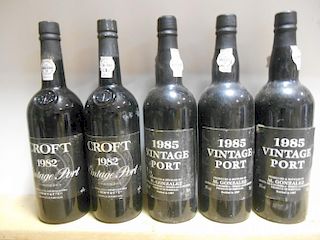 Croft Vintage Port 1982, two bottles; M. Gonzalez Vintage Port 1985, three bottles (5) <br>